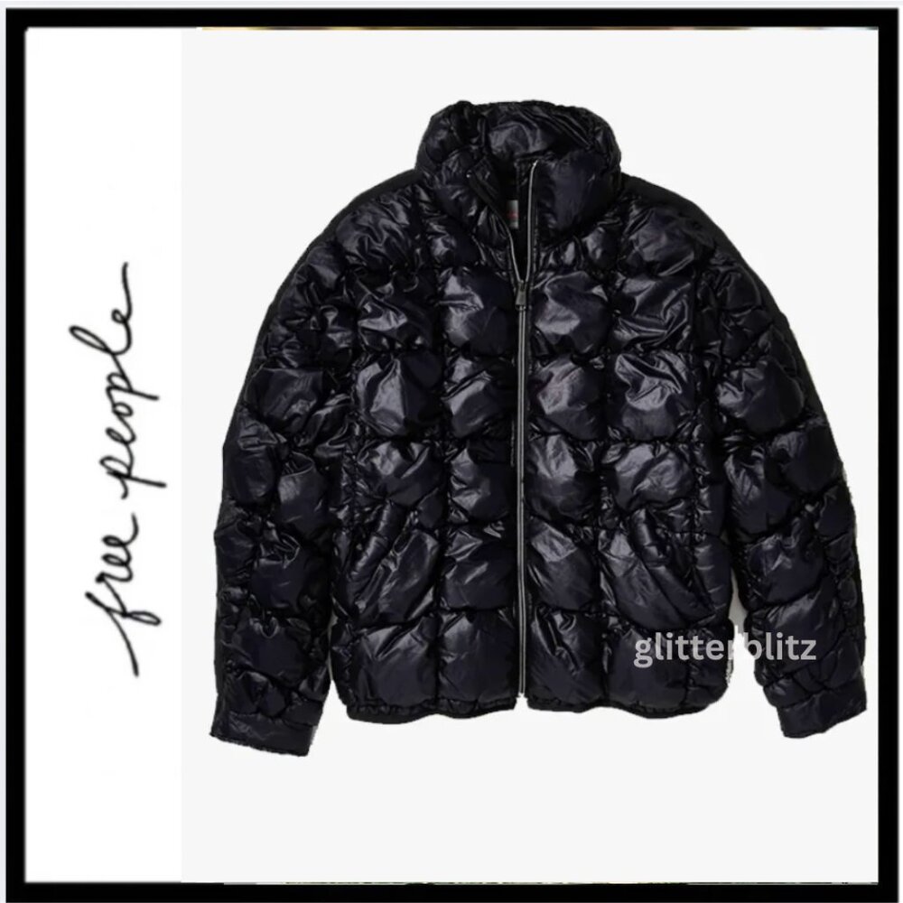 Free People Scrunchy Glossy Pippa Packable Puffer Jacket Black